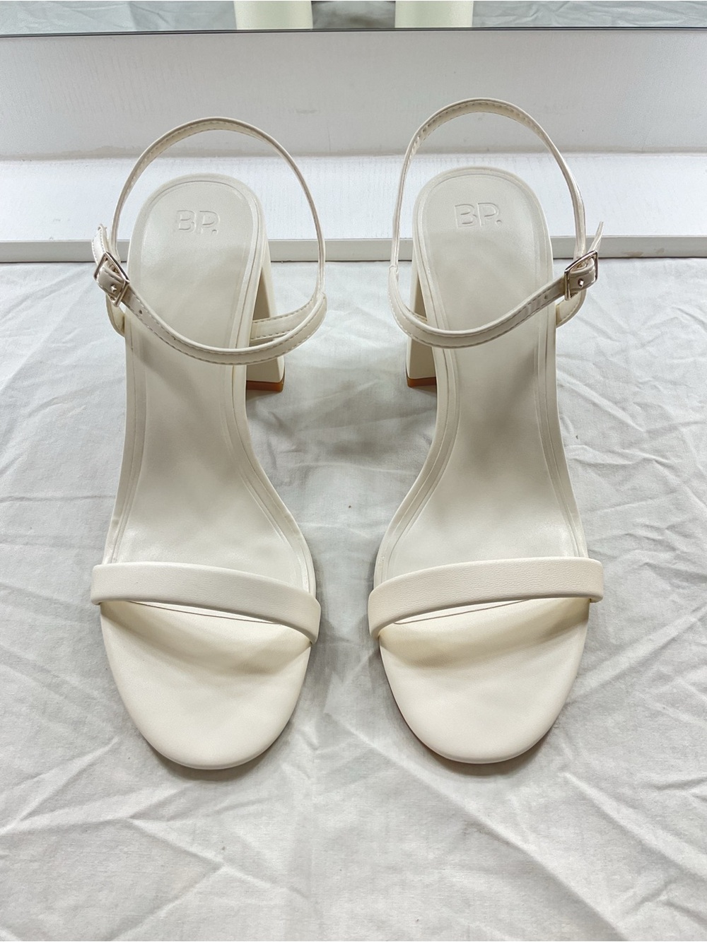 BP Ivory Slingback Block Heel Sandals Bridal Wedding Cocktail Party Summer Chic